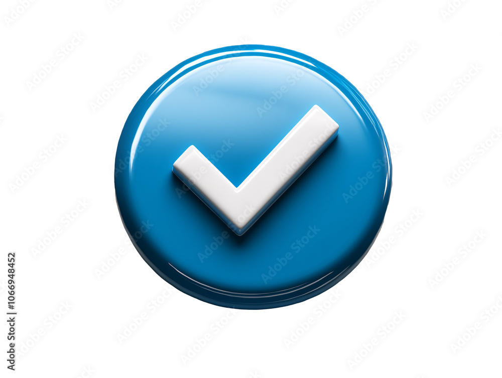 a blue button with a white tick a blue button with a white tick
