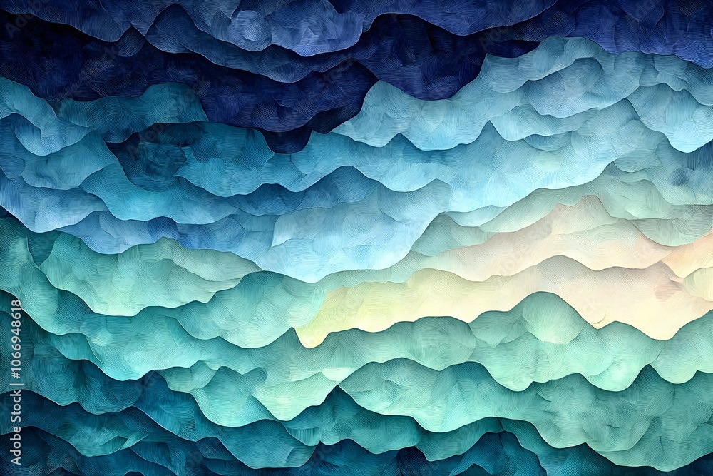 A mesmerizing abstract pattern of layered waves in various shades of blue and teal, creating a serene and tranquil atmosphere. A mesmerizing abstract pattern of layered waves in various shades of blue and teal, creating a serene and tranquil atmosphere.