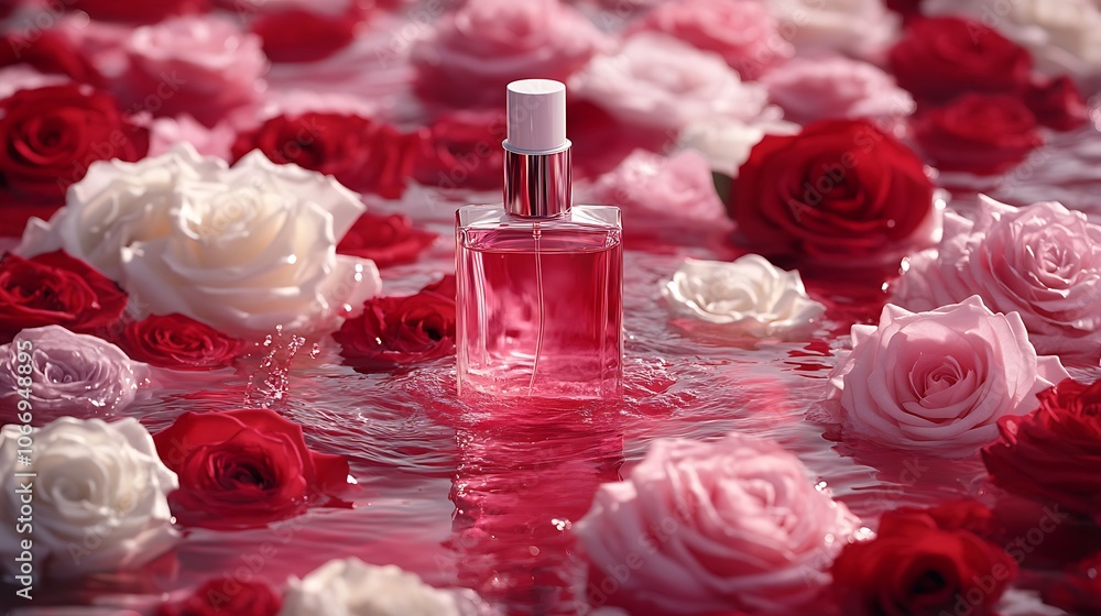 pink rose and bottle of perfume pink rose and bottle of perfume