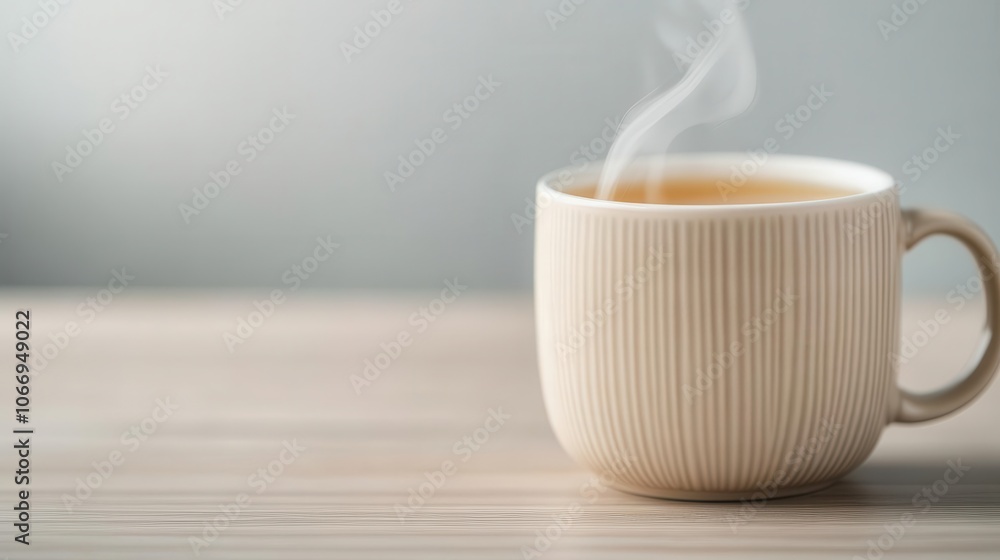 A steaming cup of tea rests on a wooden table, exuding warmth and inviting relaxation in a serene setting. A steaming cup of tea rests on a wooden table, exuding warmth and inviting relaxation in a serene setting.