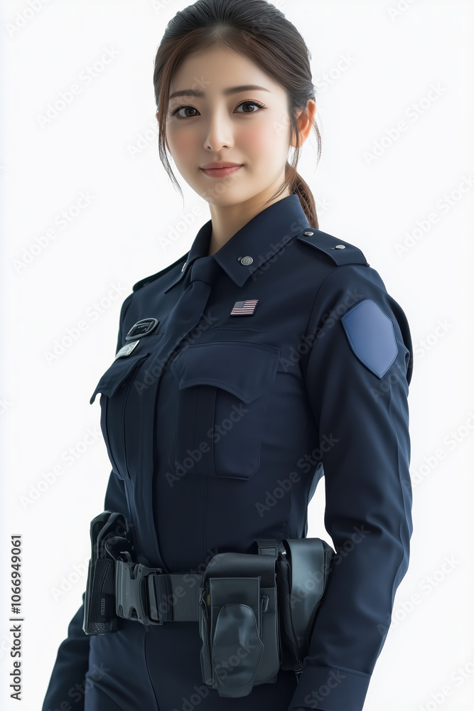 A dedicated officer poses confidently in a crisp uniform against a bright background A dedicated officer poses confidently in a crisp uniform against a bright background