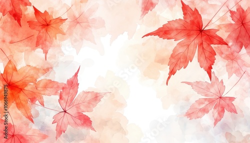 Watercolor autumn background featuring vibrant maple leaves in warm hues