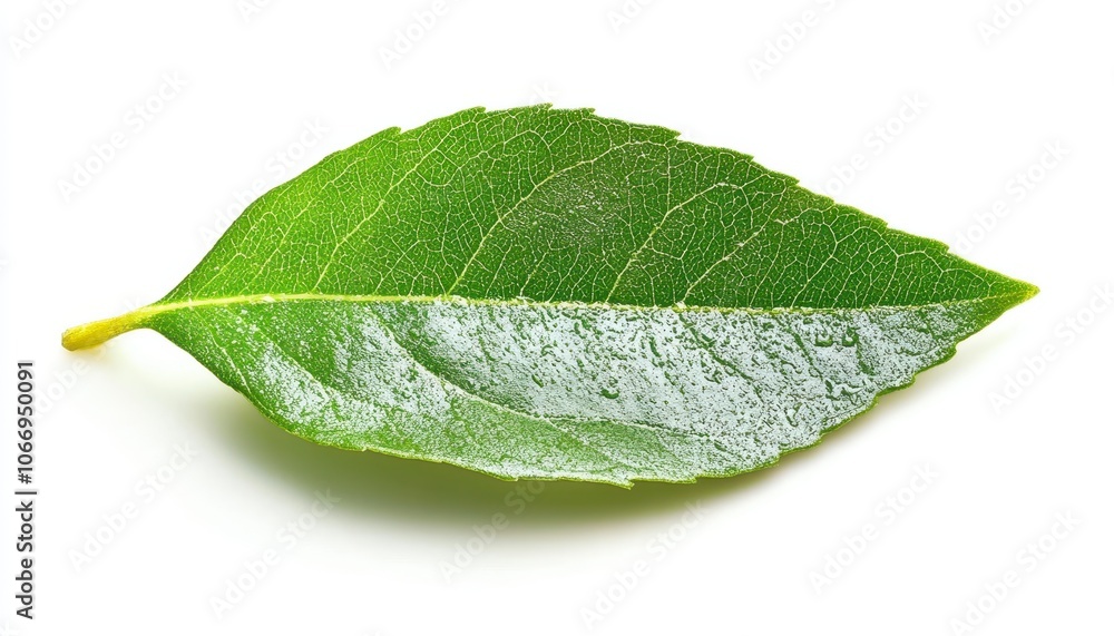 Obraz premium Fresh green leaf isolated on a clean white background presenting natural beauty