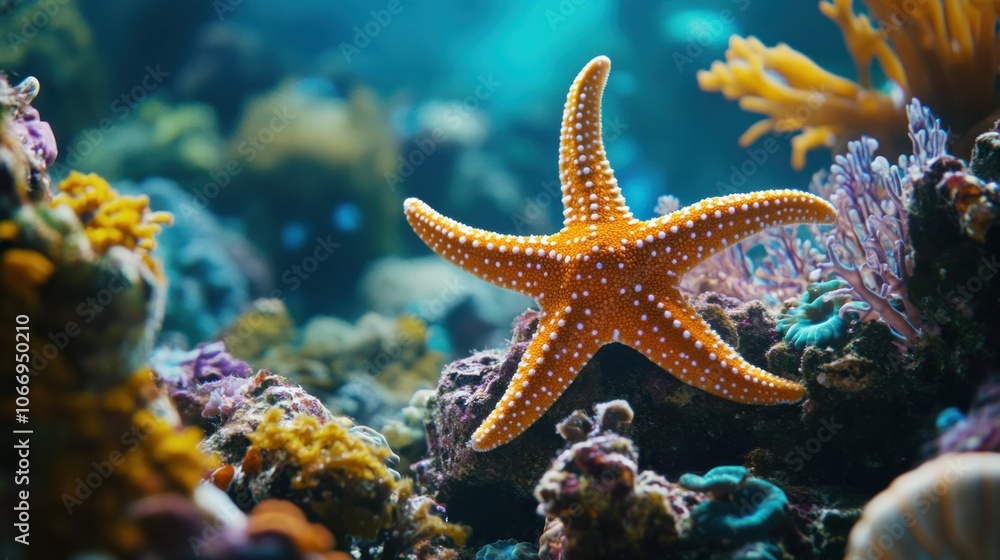 Vibrant Starfish Underwater in Coral Reef Habitat Vibrant Starfish Underwater in Coral Reef Habitat