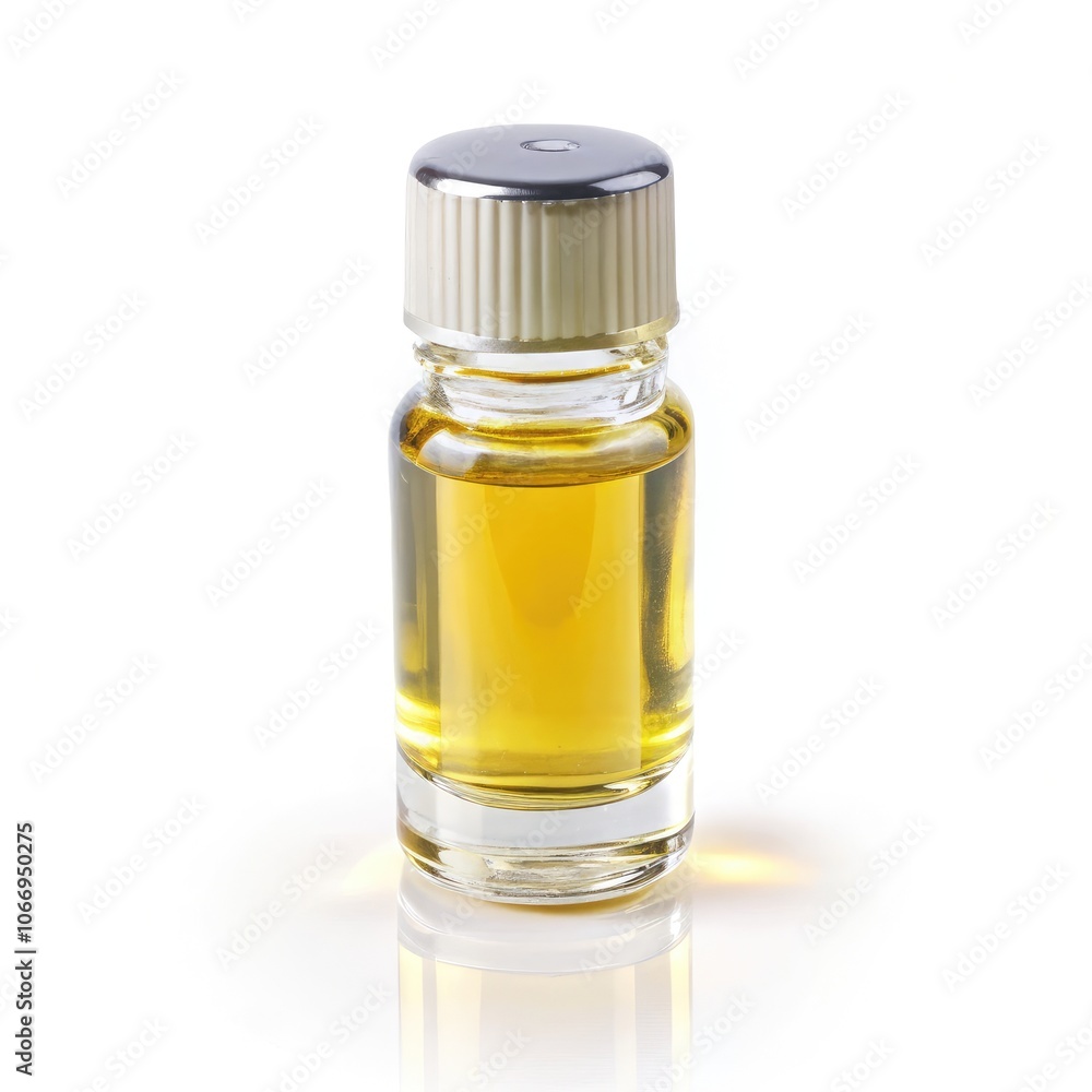 Small vial of anointing oil on a white background for spiritual practices. Generative AI Small vial of anointing oil on a white background for spiritual practices. Generative AI