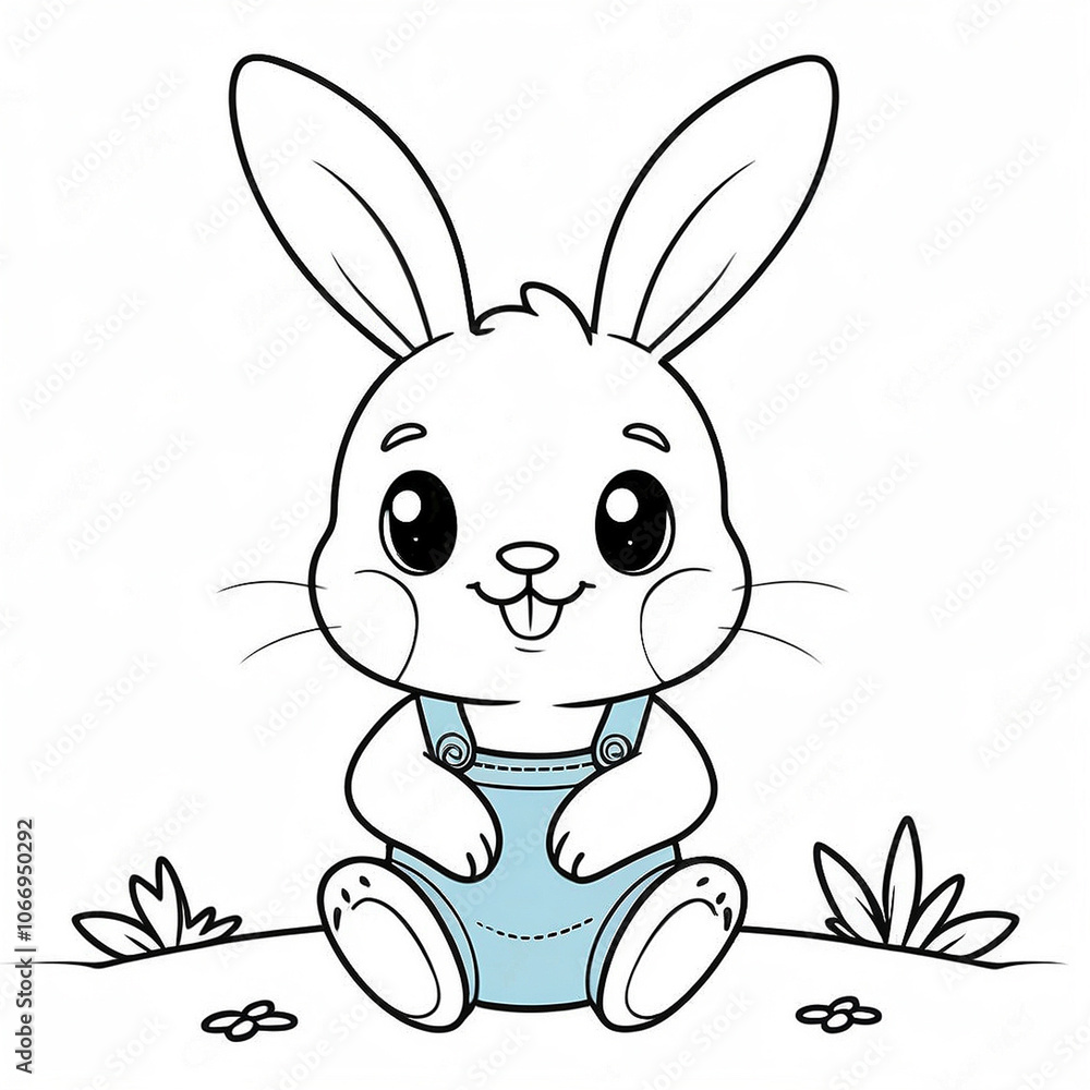 Obraz premium Cute rabbit coloring page on white background isolated