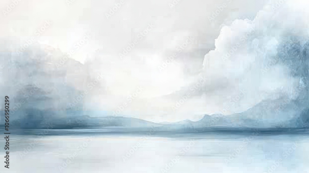 Fototapeta premium A painting of a cloudy sky with mountains in the background
