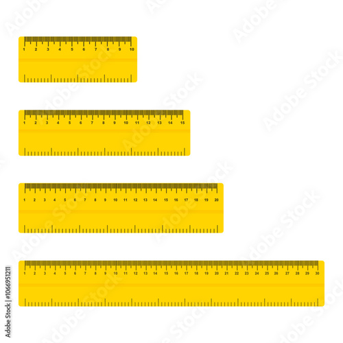 rulers of 10,15,20,30 centimeters isolated on white. Measuring instrument. Vector illustration