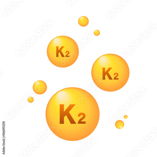 Vitamin K2 is gold Ascorbic acid. Vector illustration