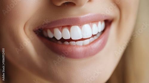 Woman smiling, white background, copyspace