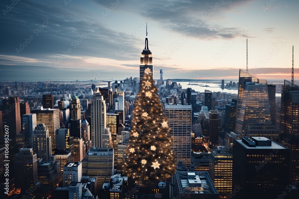 Obraz premium Top view of the main town square during Christmas celebrations.