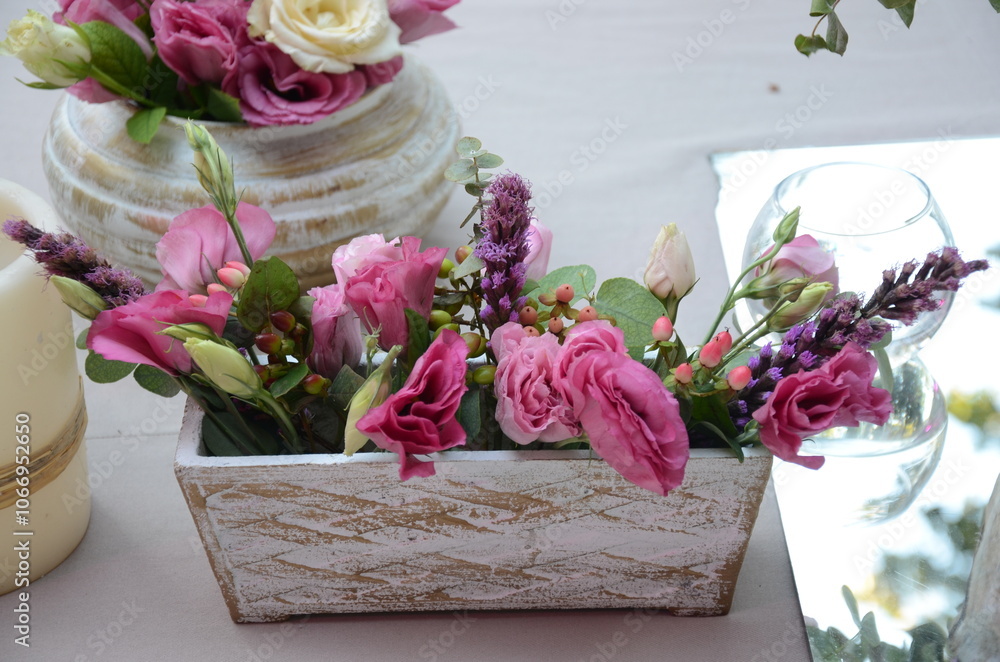 Rustic Floral Arrangement. Spring Floral Centerpiece. Wooden Box Flower Arrangement.