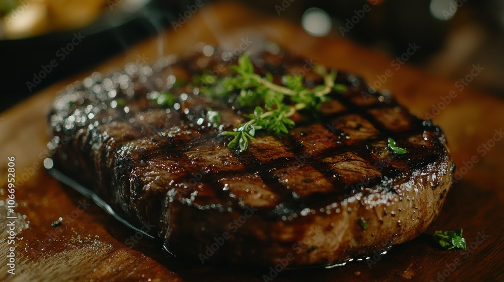 Grilled Steak Seared to Perfection with Garnish Grilled Steak Seared to Perfection with Garnish