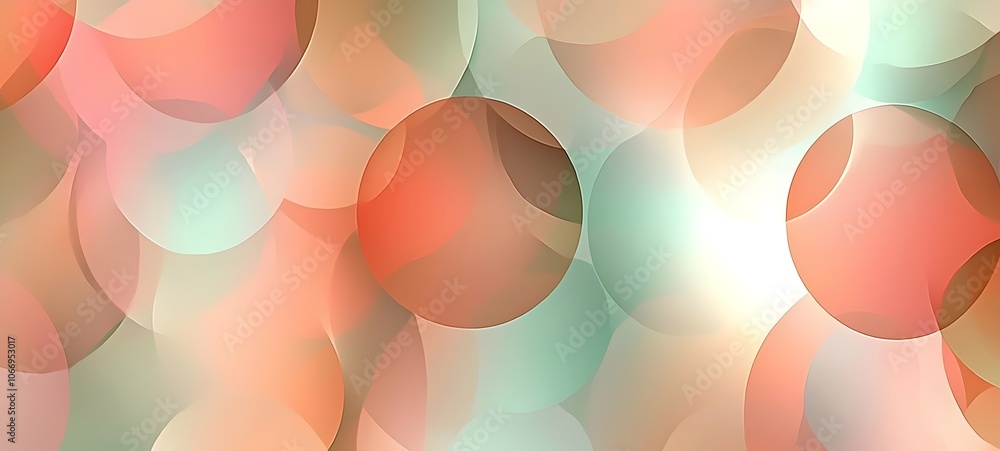 An abstract design featuring soft, pastel-colored circles overlapping in varying shades of coral, mint, and beige, creating a serene and fluid atmosphere. An abstract design featuring soft, pastel-colored circles overlapping in varying shades of coral, mint, and beige, creating a serene and fluid atmosphere.