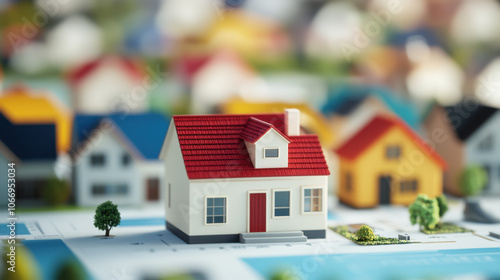 Wallpaper Mural A colorful miniature house sits among other model homes, showcasing a vibrant neighborhood scene with intricate details and playful architecture. Torontodigital.ca