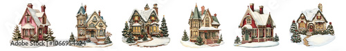 Vintage Christmas house png cut out element set