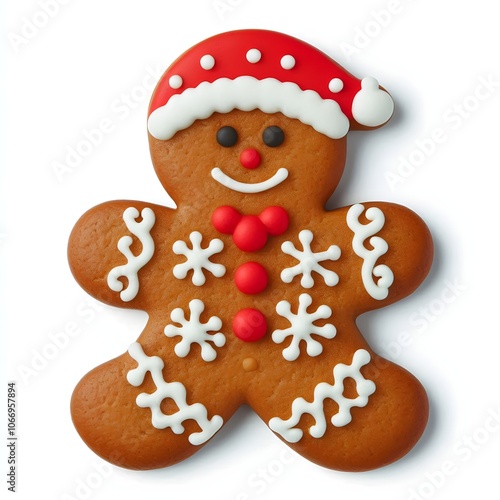 Christmas gingerbread man cookie with hat isolated on white background