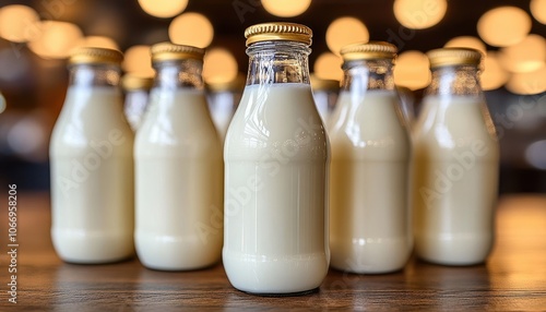 Factory workers efficiently packing fresh milk bottles during busy production hours