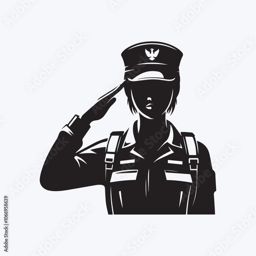 Salute soldier head logo, Salute soldier silhouette vector icon black and white