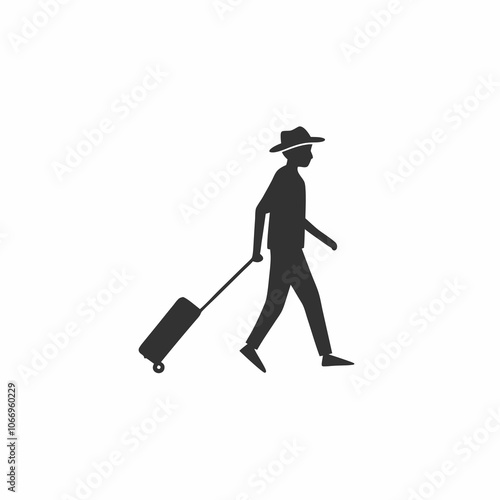 person pulling suitcase isolated without background