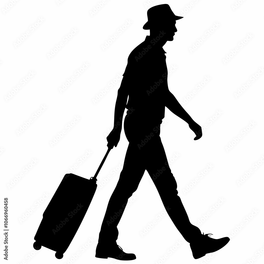 silhouette of a person with suitcase