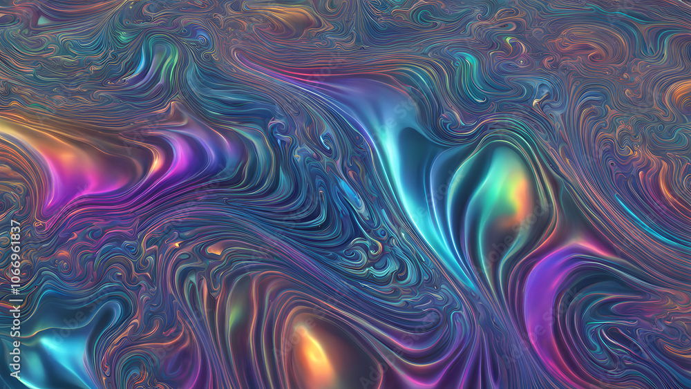 A pool of liquid crystal shifting through holographic colors with small ripples, AI Generated A pool of liquid crystal shifting through holographic colors with small ripples, AI Generated