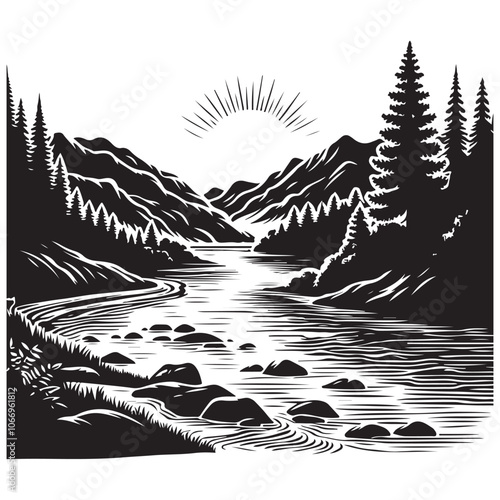 River silhouette vector illustration