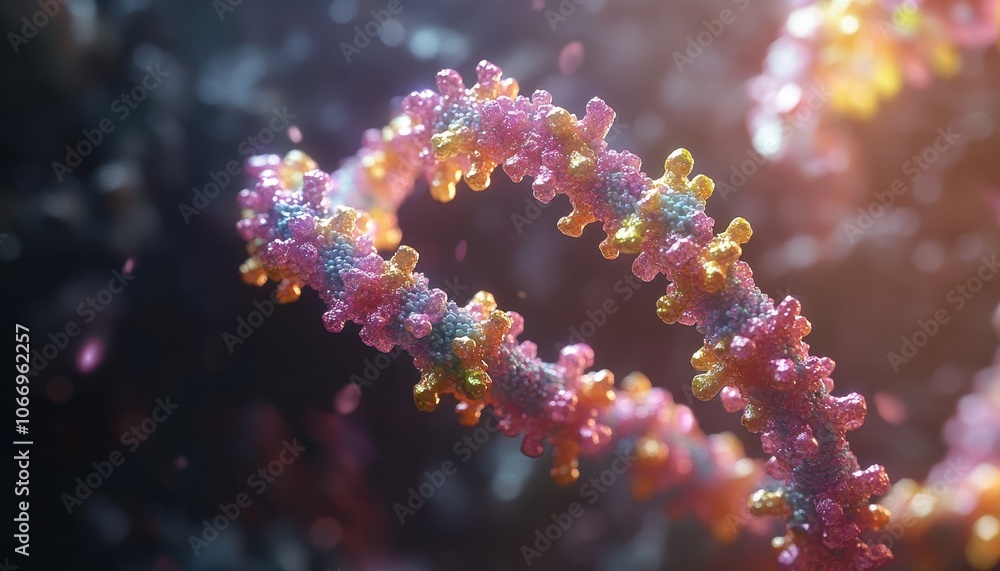 Fototapeta premium Vibrant DNA representation showcasing its complex, chaotic structure