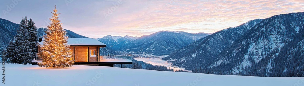 American mountain chalet with Christmas tree rustic charm American mountain chalet with Christmas tree rustic charm
