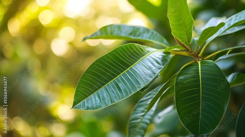 Macro Tropical Leaf with Vivid Texture and Blurred Jungle Background Macro Tropical Leaf with Vivid Texture and Blurred Jungle Background