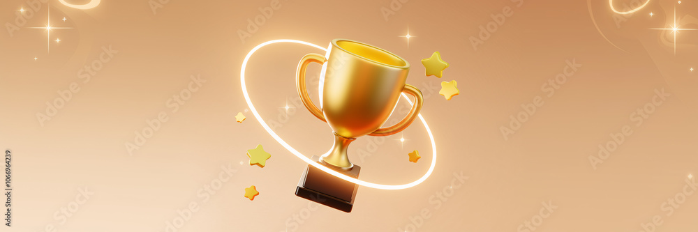 Floating gold trophy cup with a glowing ring and scattered golden stars on a warm beige background, highlighting a bright and celebratory victory moment.
Floating gold trophy cup with a glowing ring and scattered golden stars on a warm beige background, highlighting a bright and celebratory victory moment.