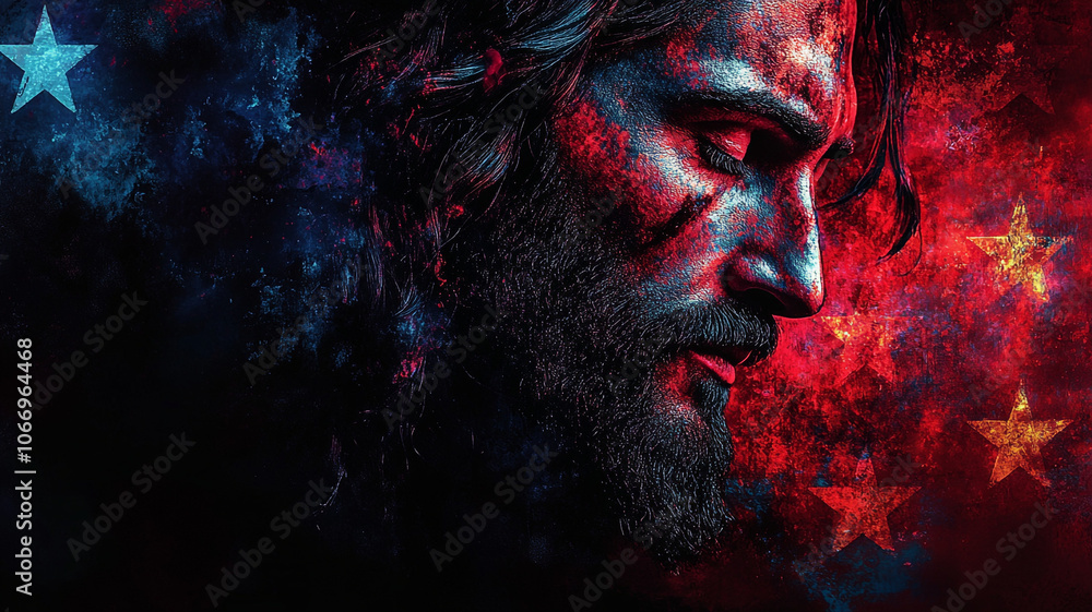 The U.S. flag and Jesus Christ. The U.S. flag and Jesus Christ.