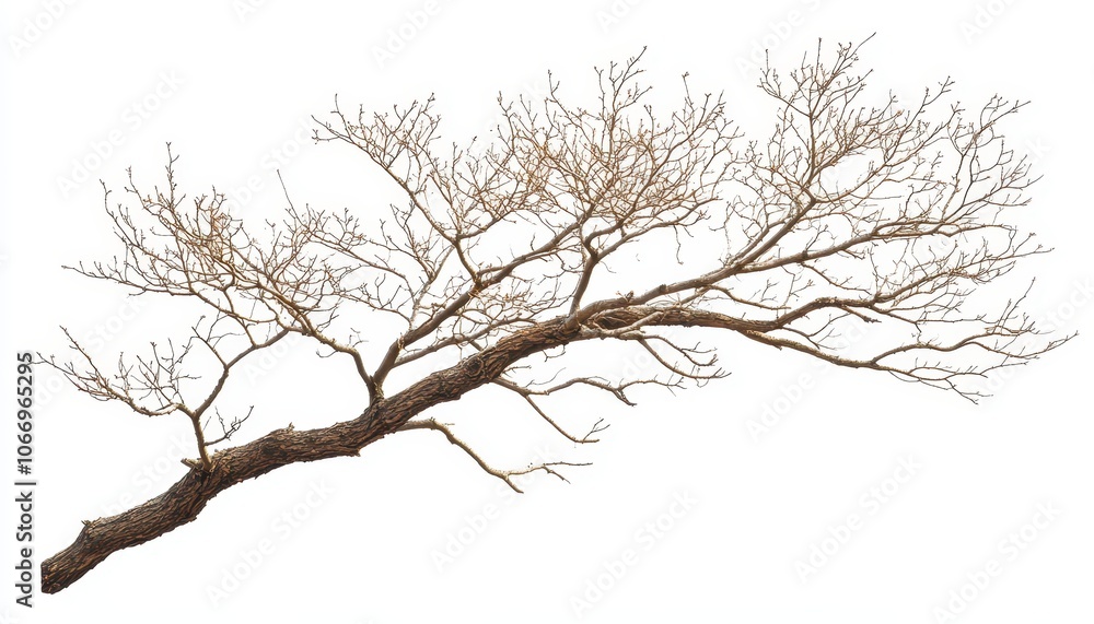 Isolated branch with bare twigs set against a clean white background in autumn Isolated branch with bare twigs set against a clean white background in autumn