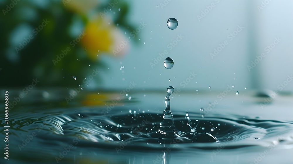 Still life of a droplet of water about to hit a calm surface with minimalistic backdrop AI generated illustration Still life of a droplet of water about to hit a calm surface with minimalistic backdrop AI generated illustration
