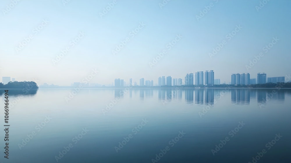 Obraz premium Serene Cityscape Reflection:Hangzhou's West Lake and Skyline in Tranquil High-Angle View