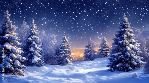 Wallpaper Mural Beautiful Snowy Winter Landscape With Starry Night Sky Torontodigital.ca