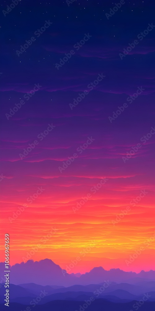 A breathtaking gradient of warm orange, pink, and purple hues fills the sky at sunset, casting a serene glow over distant mountain silhouettes and a tranquil atmosphere. A breathtaking gradient of warm orange, pink, and purple hues fills the sky at sunset, casting a serene glow over distant mountain silhouettes and a tranquil atmosphere.