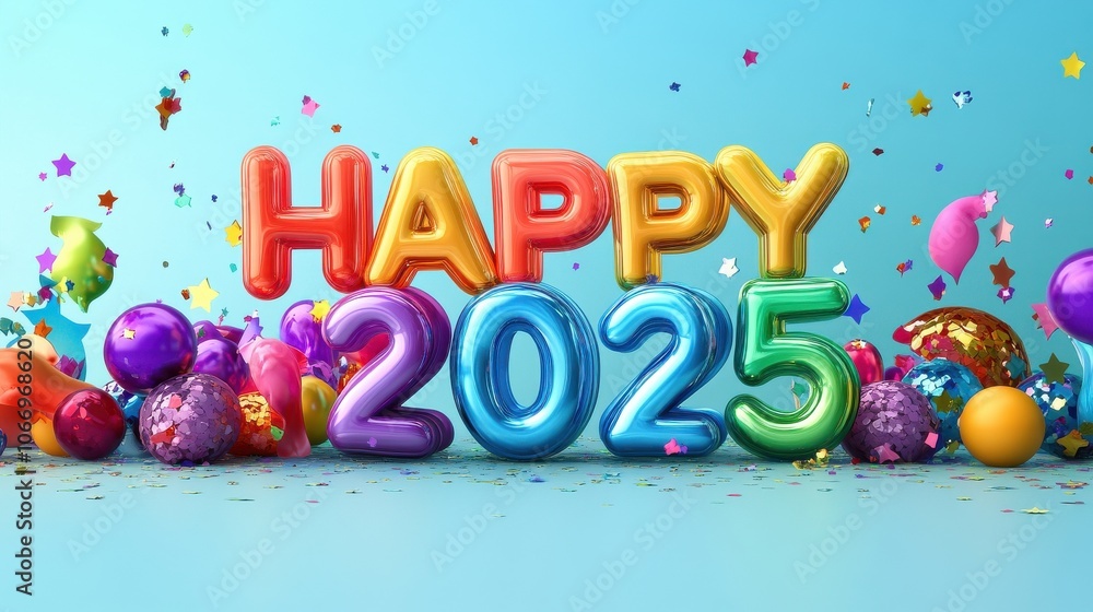 Athlete celebrates with bold happy new year design in rainbow gradient letters for 2023
