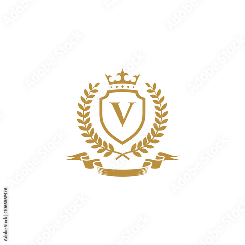 Royal Crest Letter V Logo design vector template