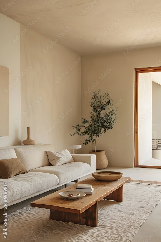 Fototapeta premium Warmtoned living space decorated in a minimalist AI generated illustration