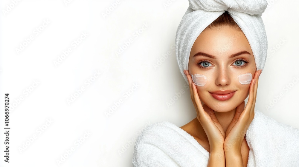 Beautiful Woman Applying Face Cream Skincare Routine Beauty Treatment Beautiful Woman Applying Face Cream Skincare Routine Beauty Treatment