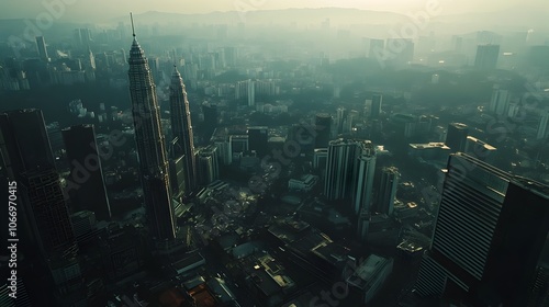 Stunning Aerial Cityscape of Kuala Lumpur with Iconic Petronas Towers and Modern Skyline