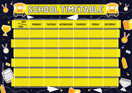 Flat template school timetable with education elements.