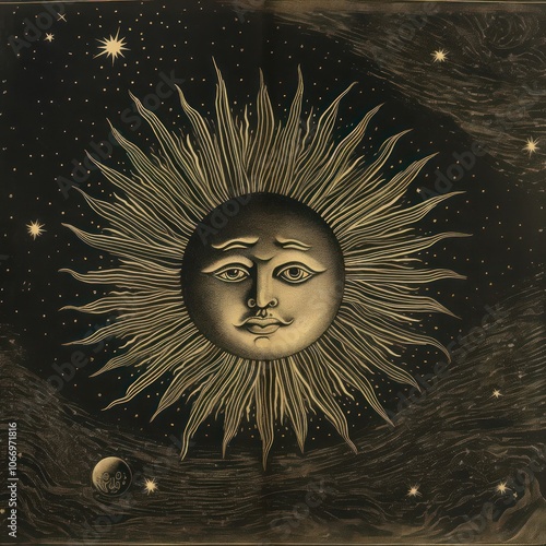 Celestial sun drawing art representation. photo