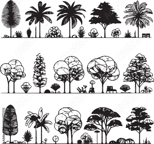 trees set sillouette vector