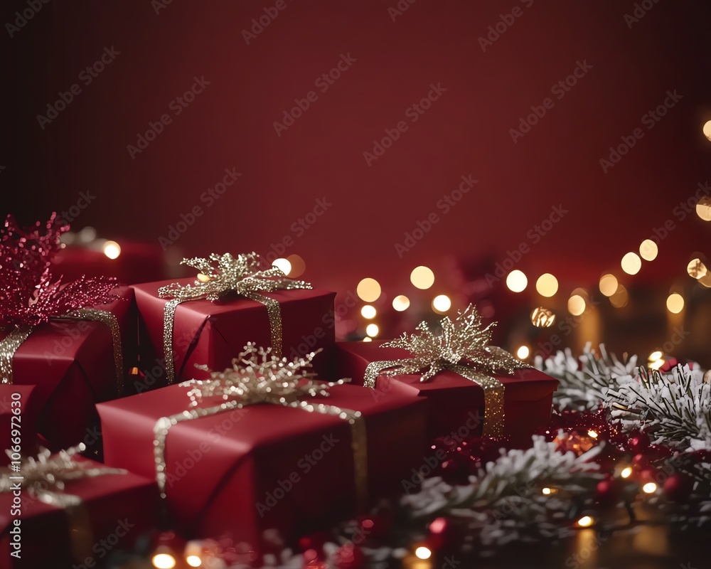 Holiday background with vivid red gift boxes Holiday background with vivid red gift boxes