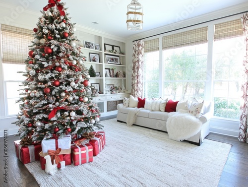 Classic American Christmas tree red and white ornaments