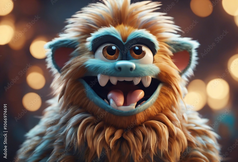 Cute cartoon monster with big eyes and fluffy fur. Cute cartoon monster with big eyes and fluffy fur.