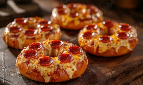 3D pizza bagel with mini pepperonis and melted cheese, perfect snack-sized treat