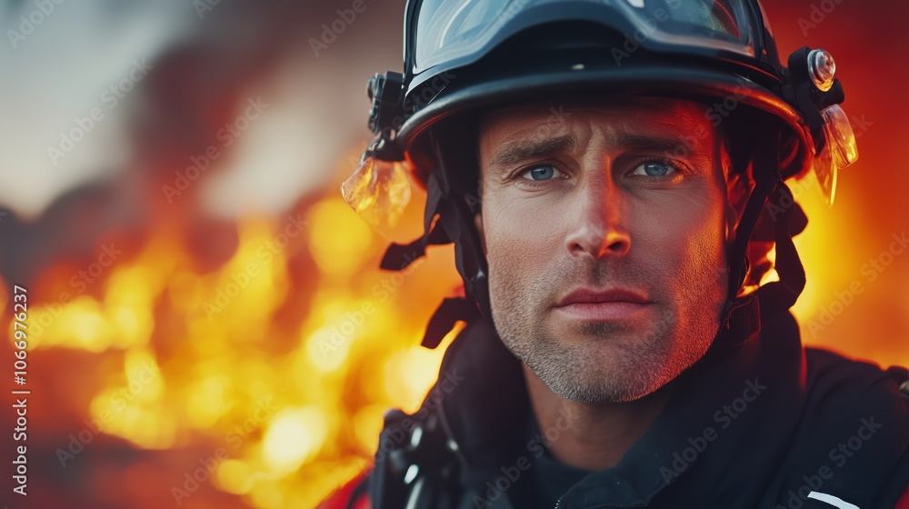 Brave firefighter faces roaring flames while battling a fierce blaze during a challenging rescue Brave firefighter faces roaring flames while battling a fierce blaze during a challenging rescue
